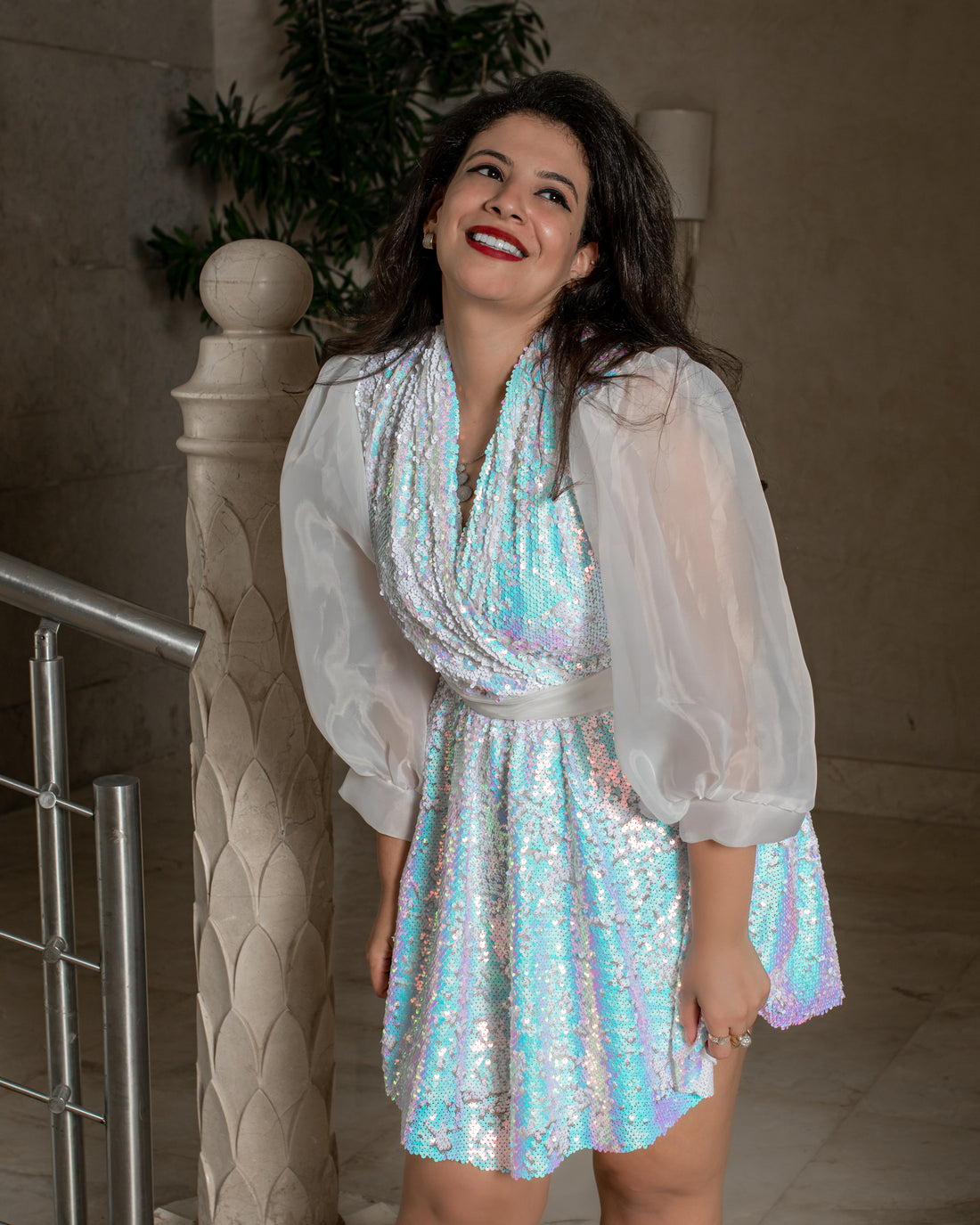 Party girl sequin blazer dress -white