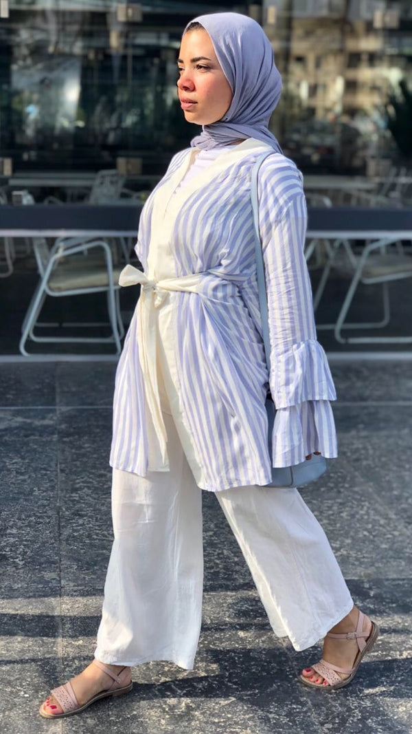 Striped Ruffled Kimono - Baby Blue