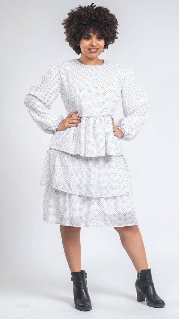 Polka Dot Chiffon Dress - White