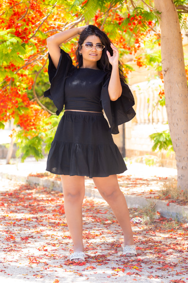 2 piece linen Dress - Black