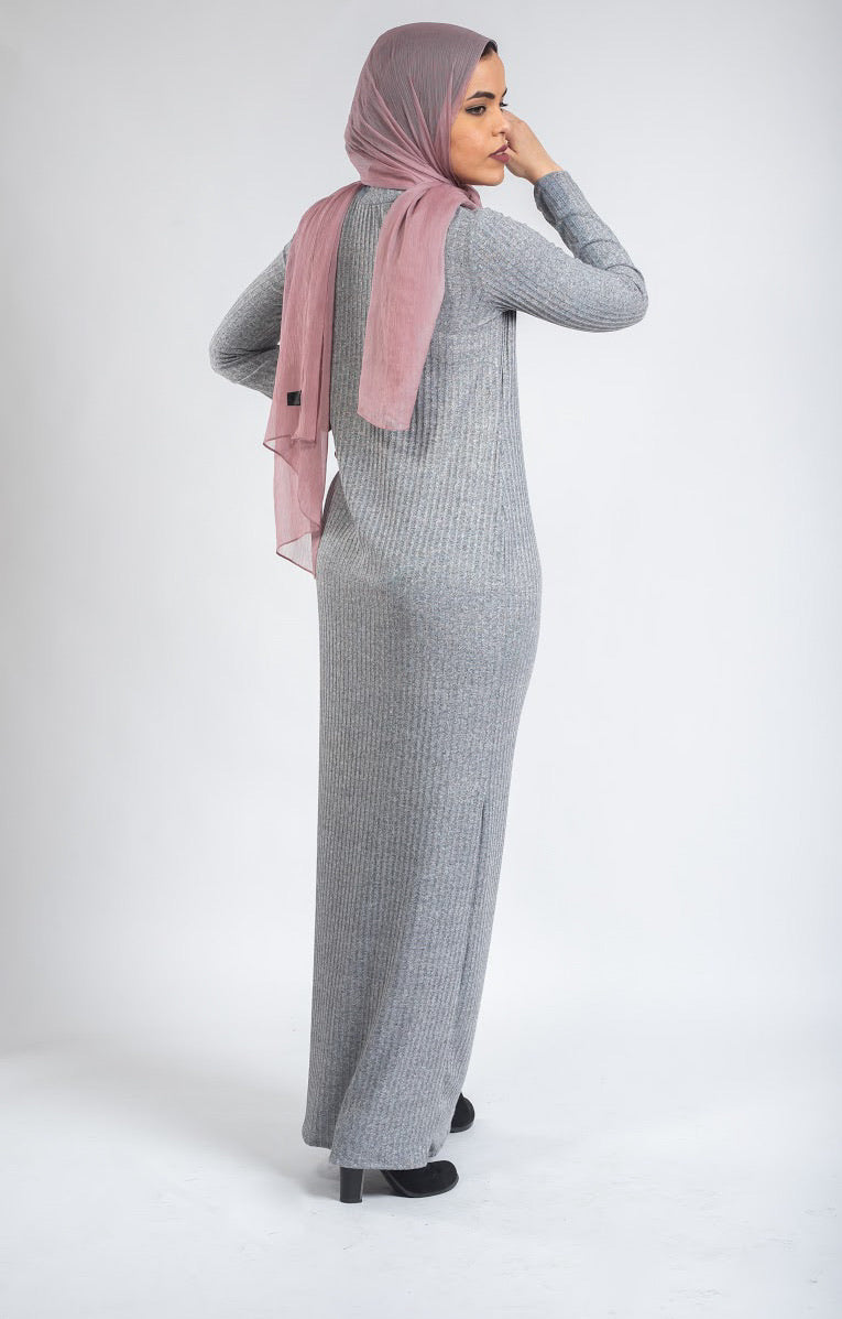 Turtle Neck Wool Dress- Grey