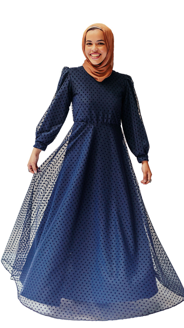 Polka Dot Tulle Dress -Navy