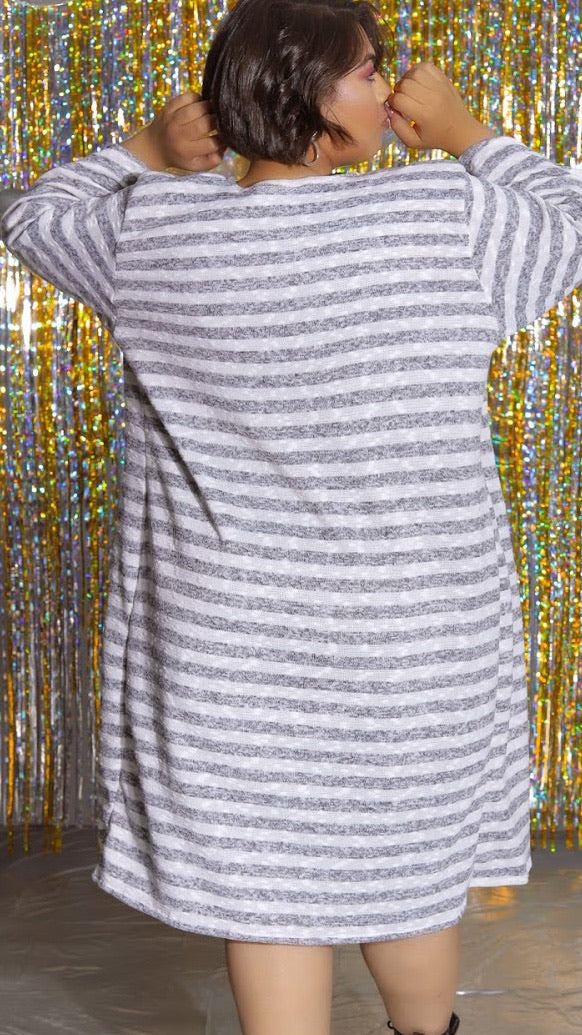 Wool Striped Kimono-Grey
