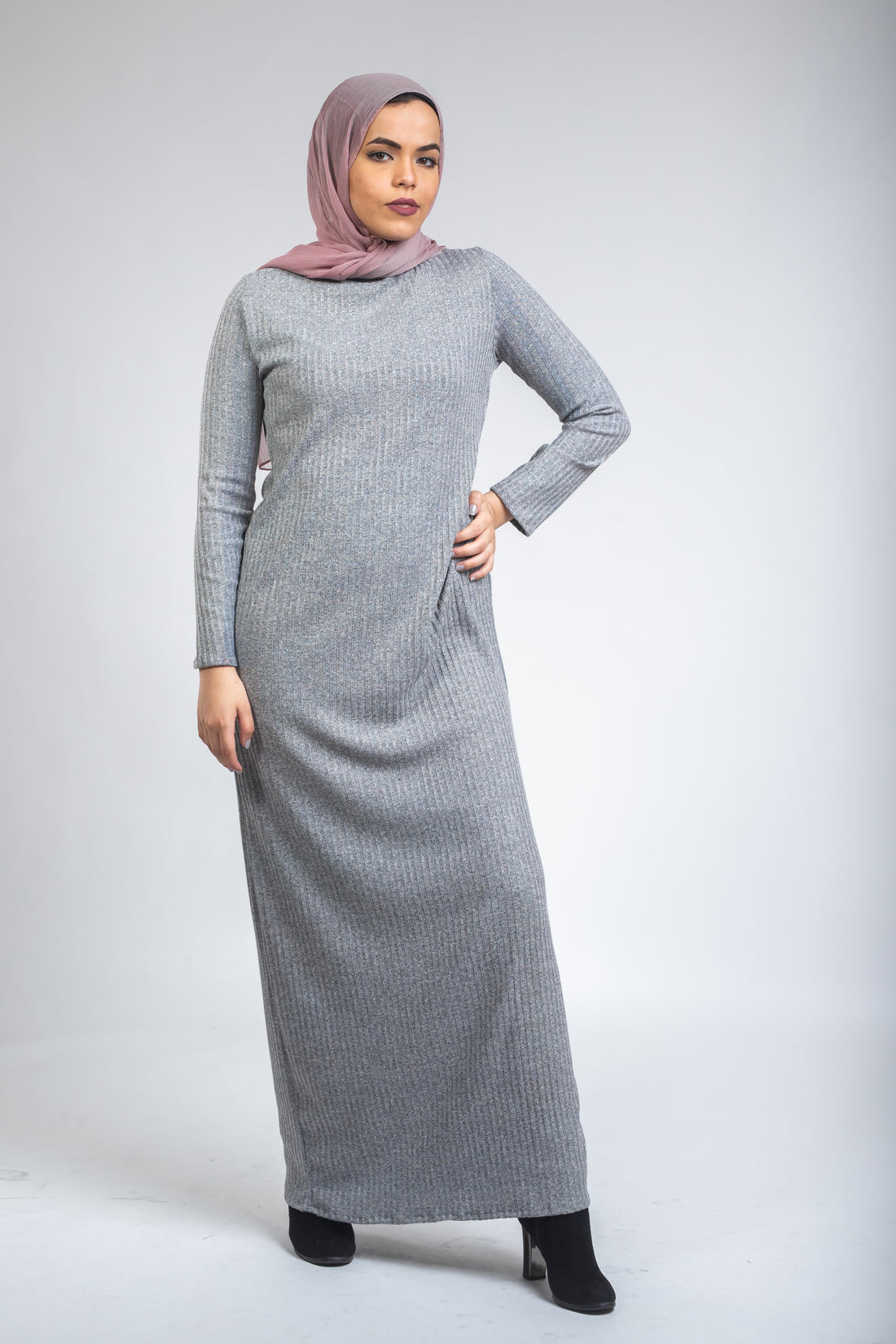 Turtle Neck Wool Dress- Grey