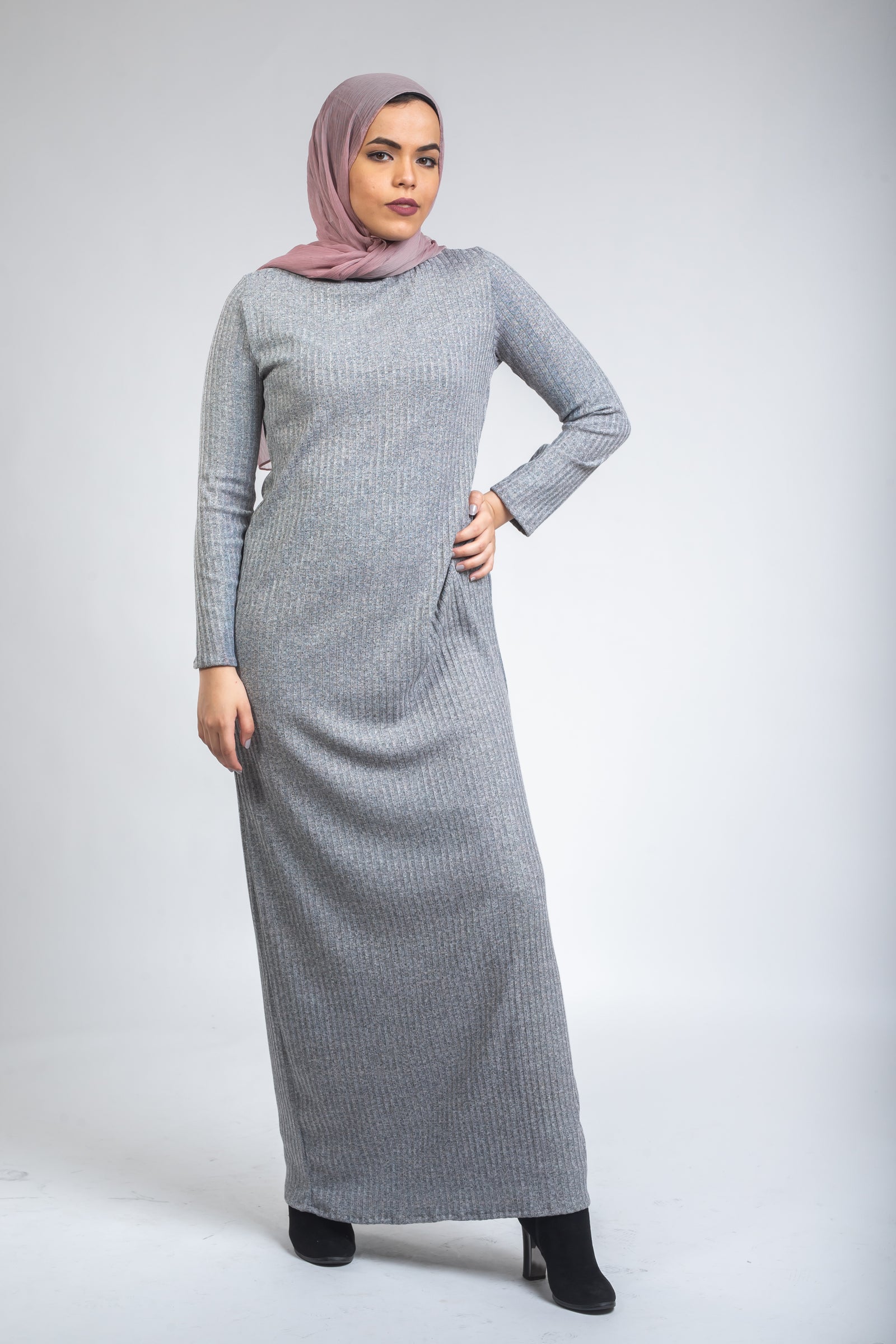 Turtle Neck Wool Dress- Grey