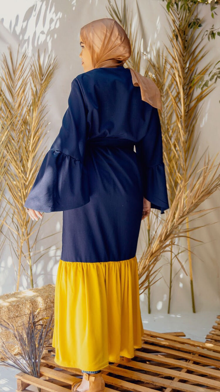 Navy and Mustard Linen Dress