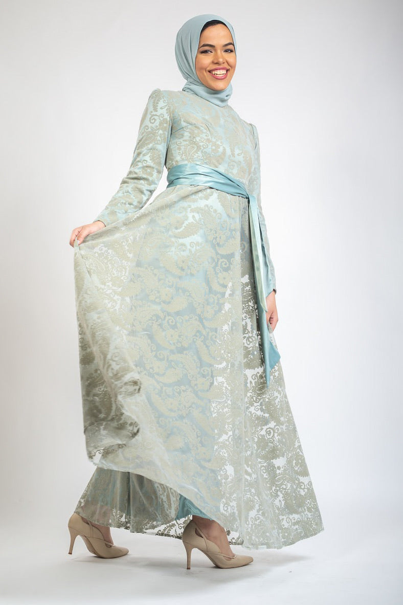 Tulle Flared Long Dress - Mint