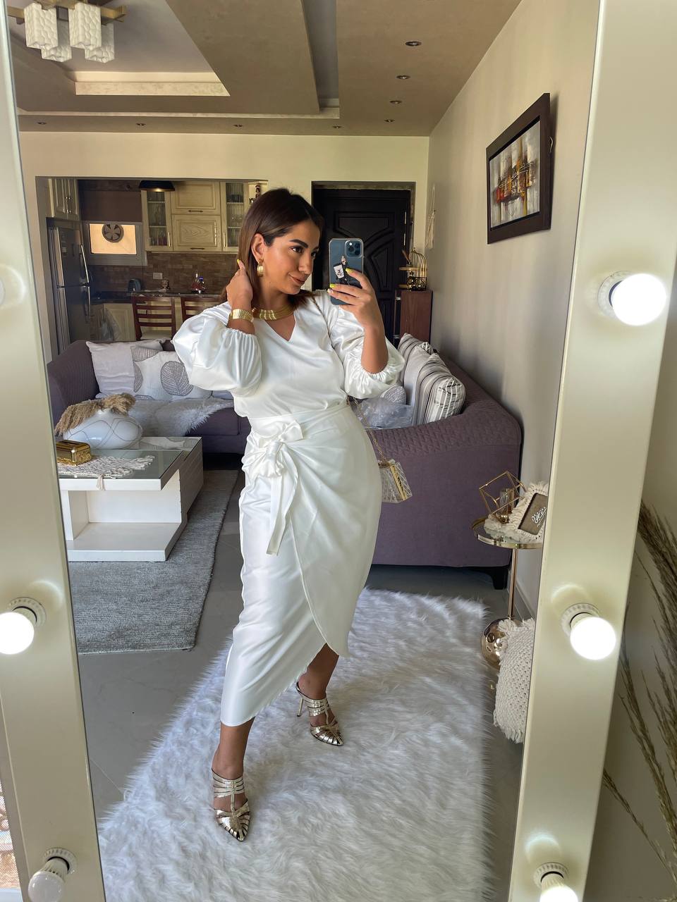 The pearl 2 piece set dress -white