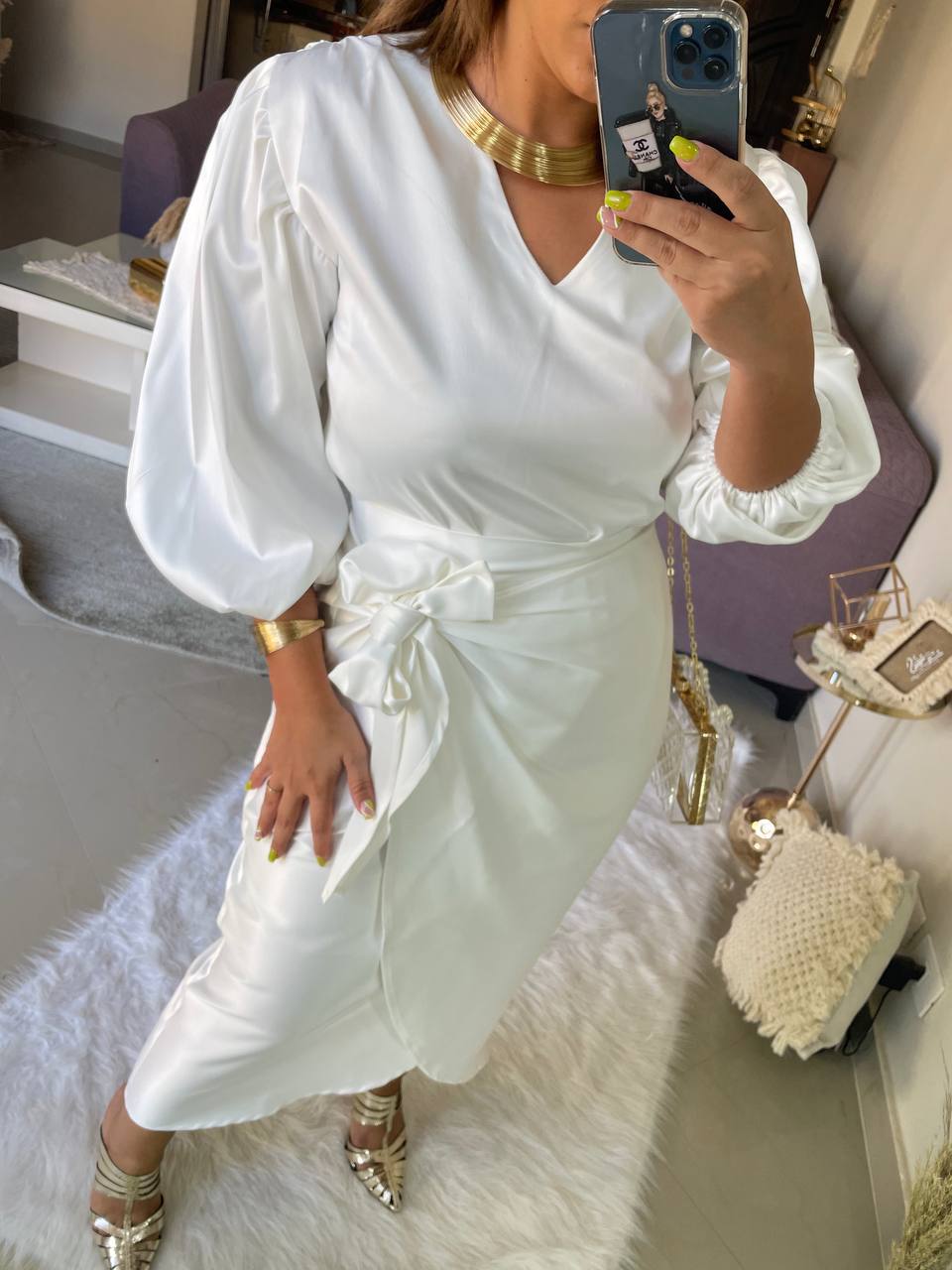 The pearl 2 piece set dress -white