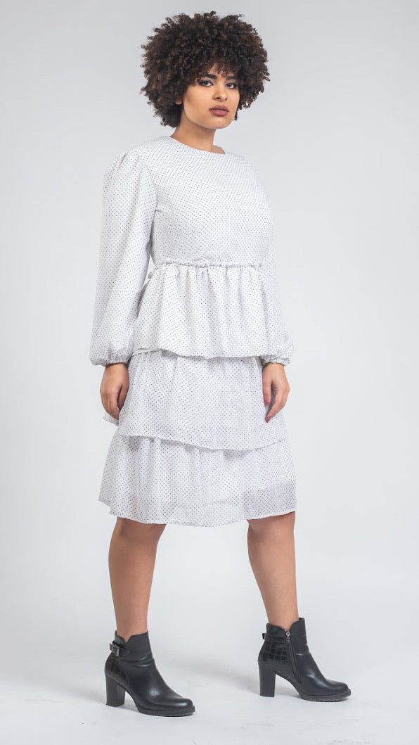 Polka Dot Chiffon Dress - White