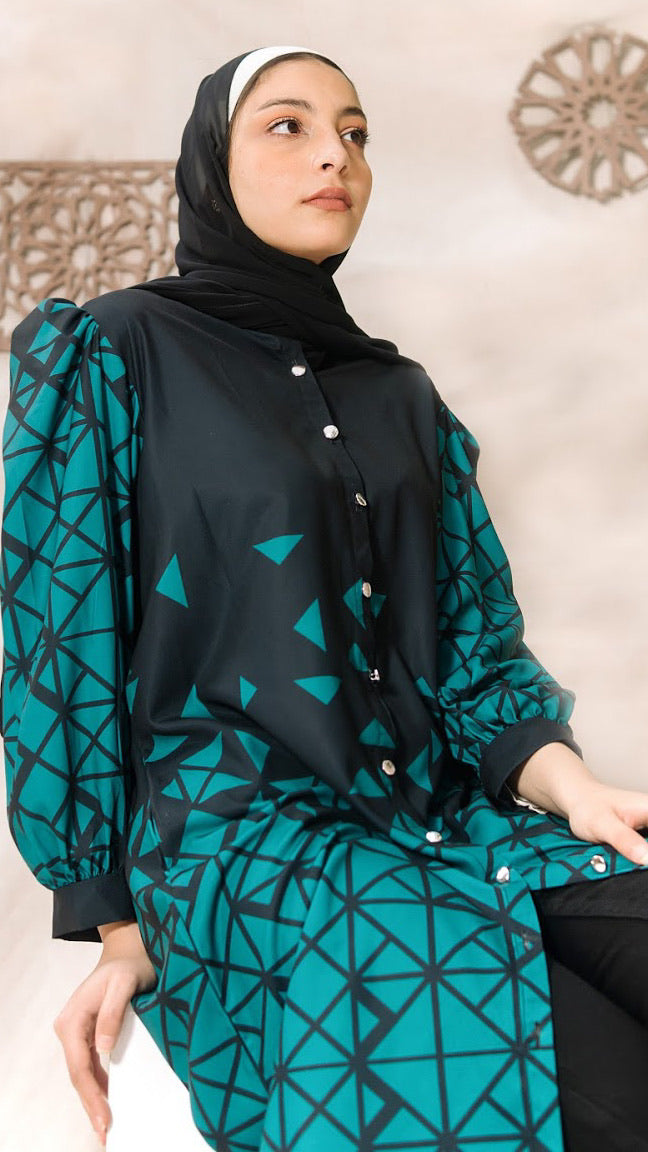 Geometric Chemise -Emerald Green