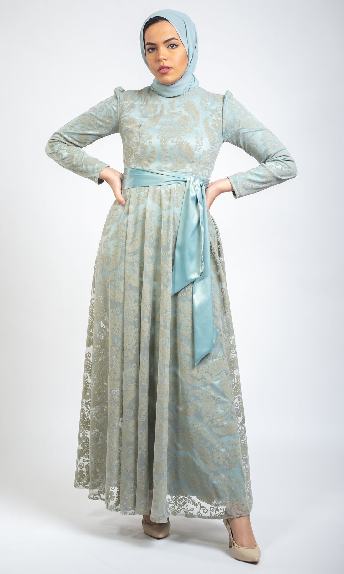 Tulle Flared Long Dress - Mint