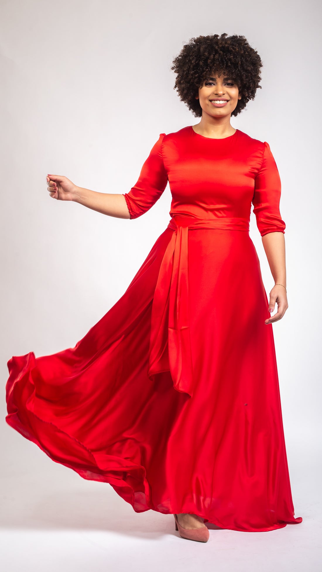 Naomi Chiffon Satin Dress- Red
