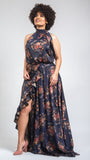 Latina Split Silk Dress - Navy Blue