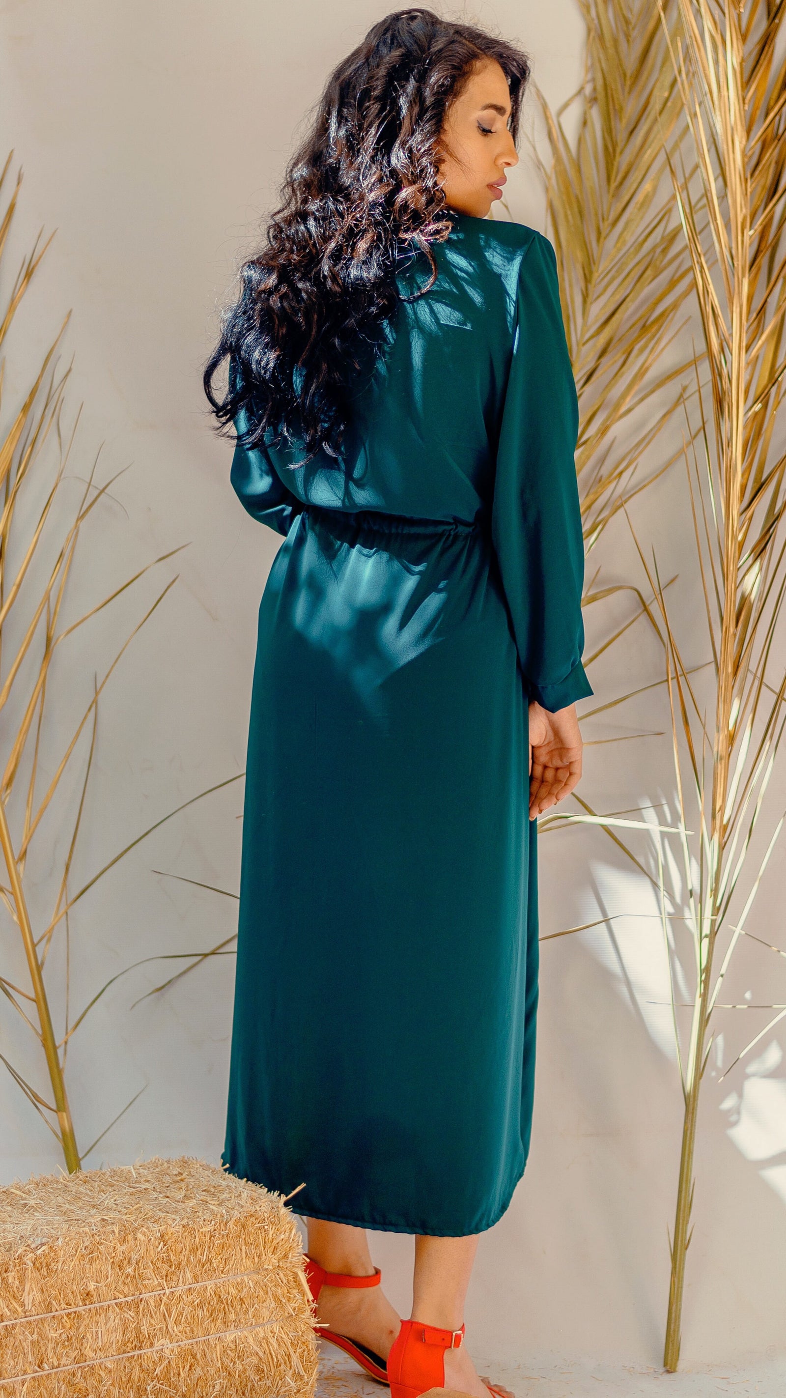 Green Emerald Elastic Waist Dress