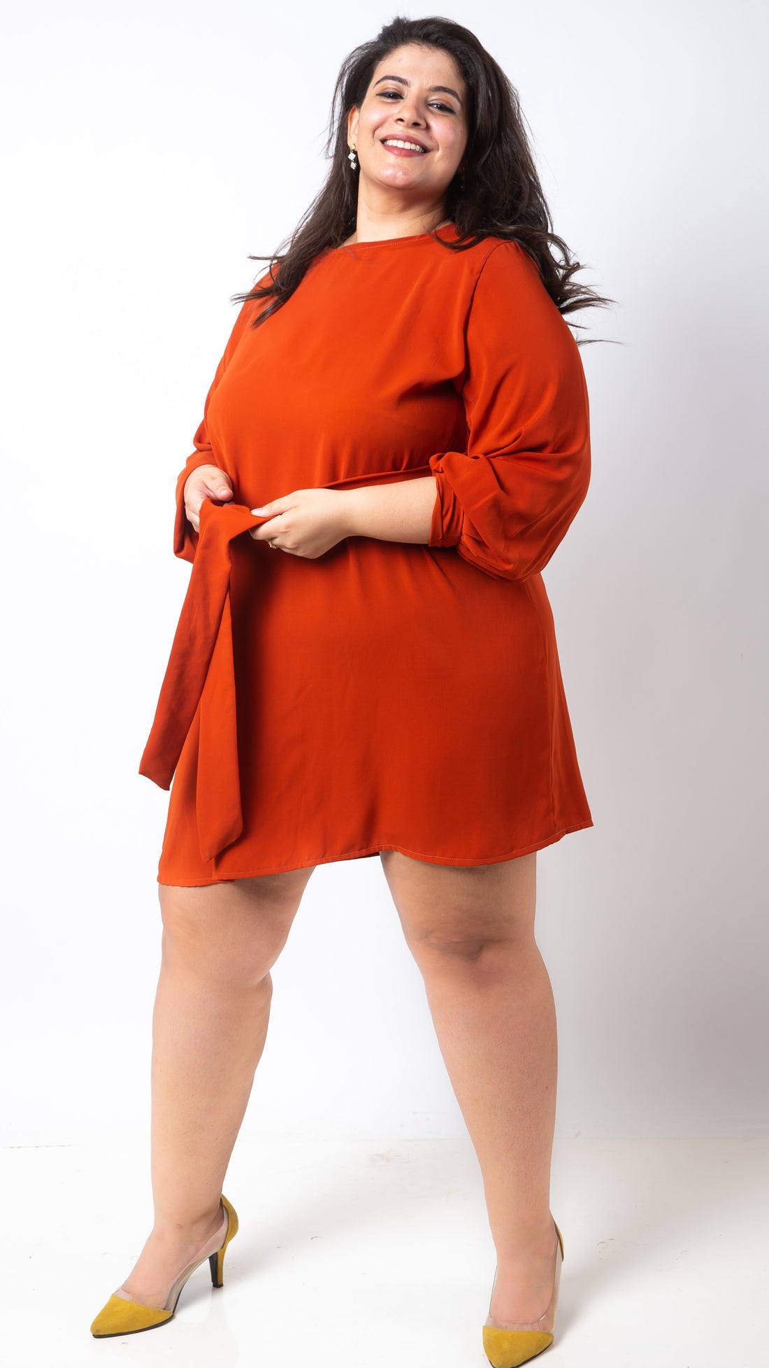 The Noura Dress with side bellt- Orange