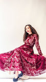 Embroidered Tulle Dress -Maroon