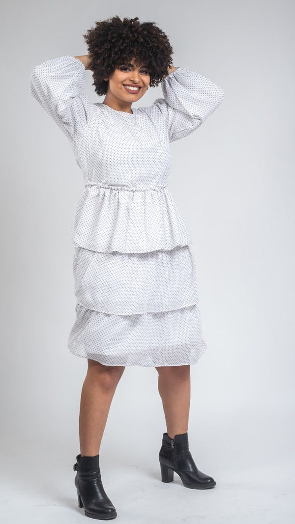 Polka Dot Chiffon Dress - White