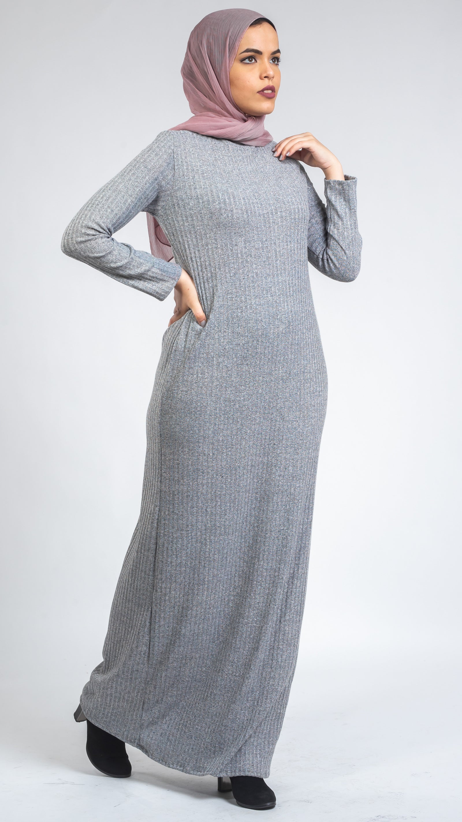 Turtle Neck Wool Dress- Grey