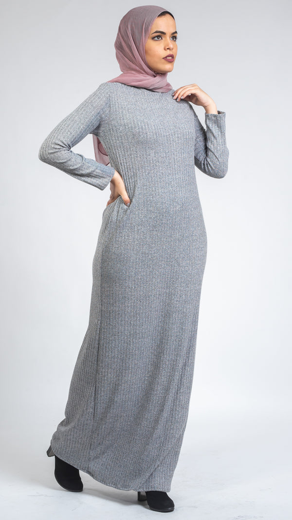 Turtle Neck Wool Dress- Grey