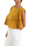 Front Layered Ruffle Blouse  -Mustard