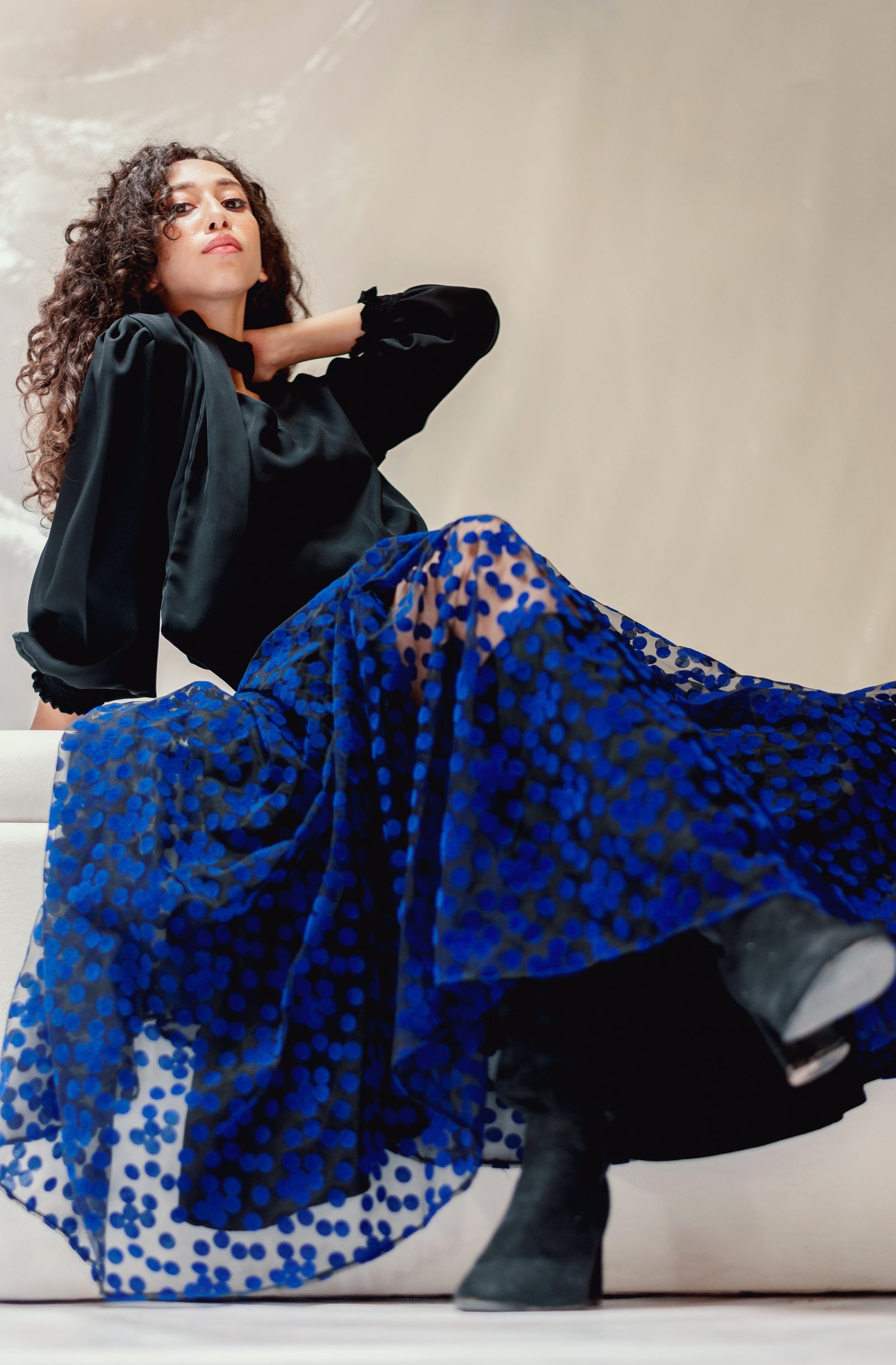 Polka Dot Tulle Skirt - Blue