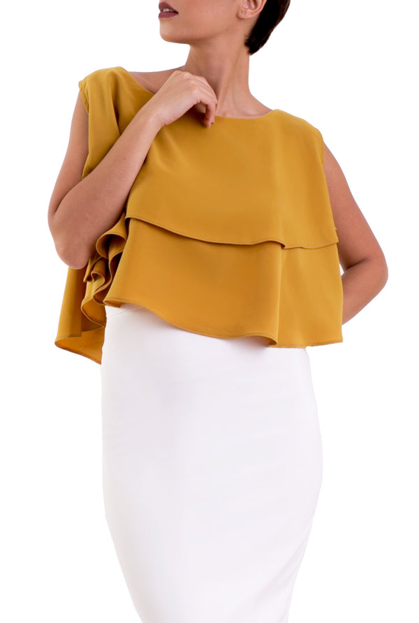 Front Layered Ruffle Blouse  -Mustard