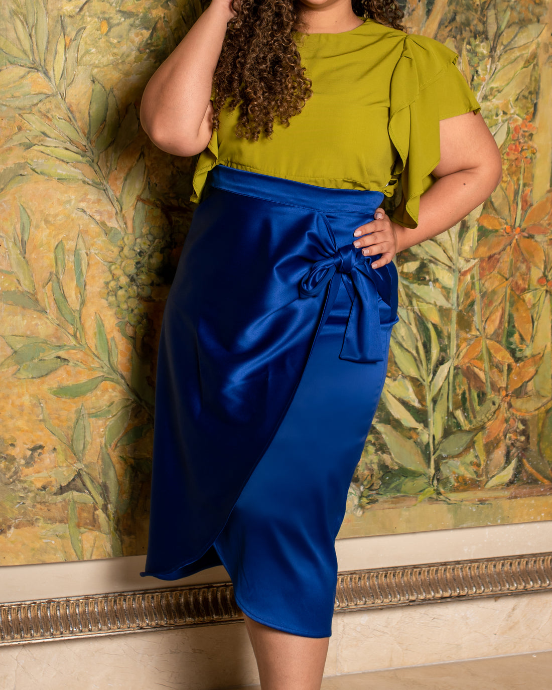 The Diva Satin wrap Skirt - blue