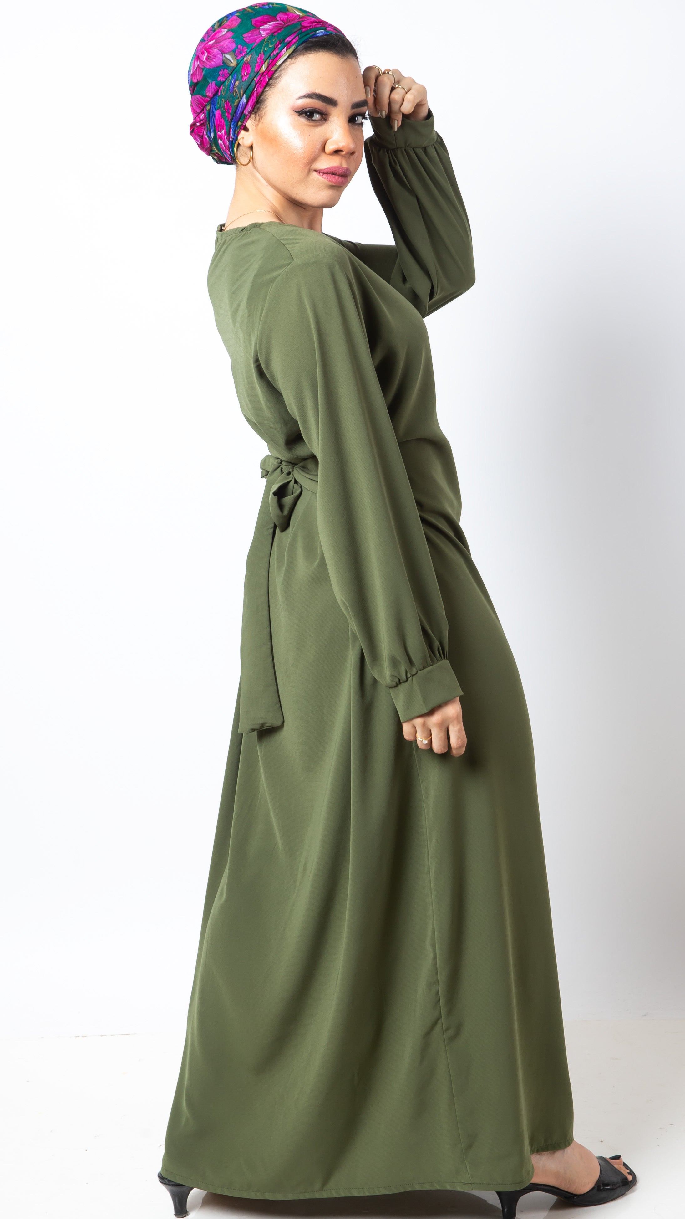 The Yasmin Dress with side bellt- Army green