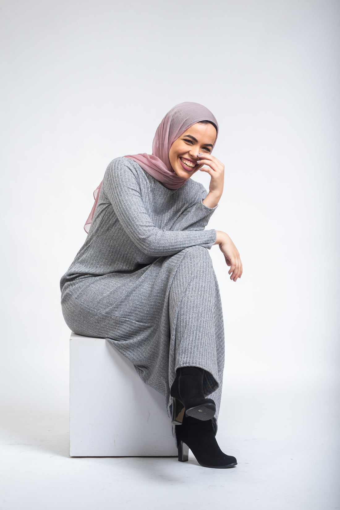 Turtle Neck Wool Dress- Grey