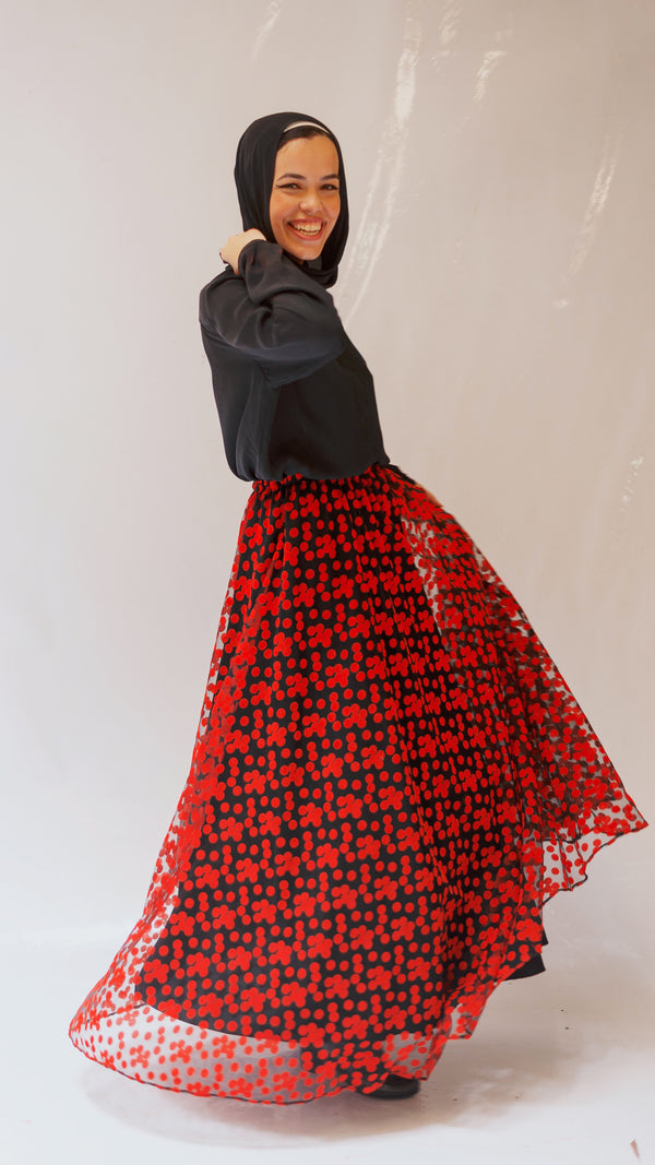 Polka Dot Tulle Skirt - Red