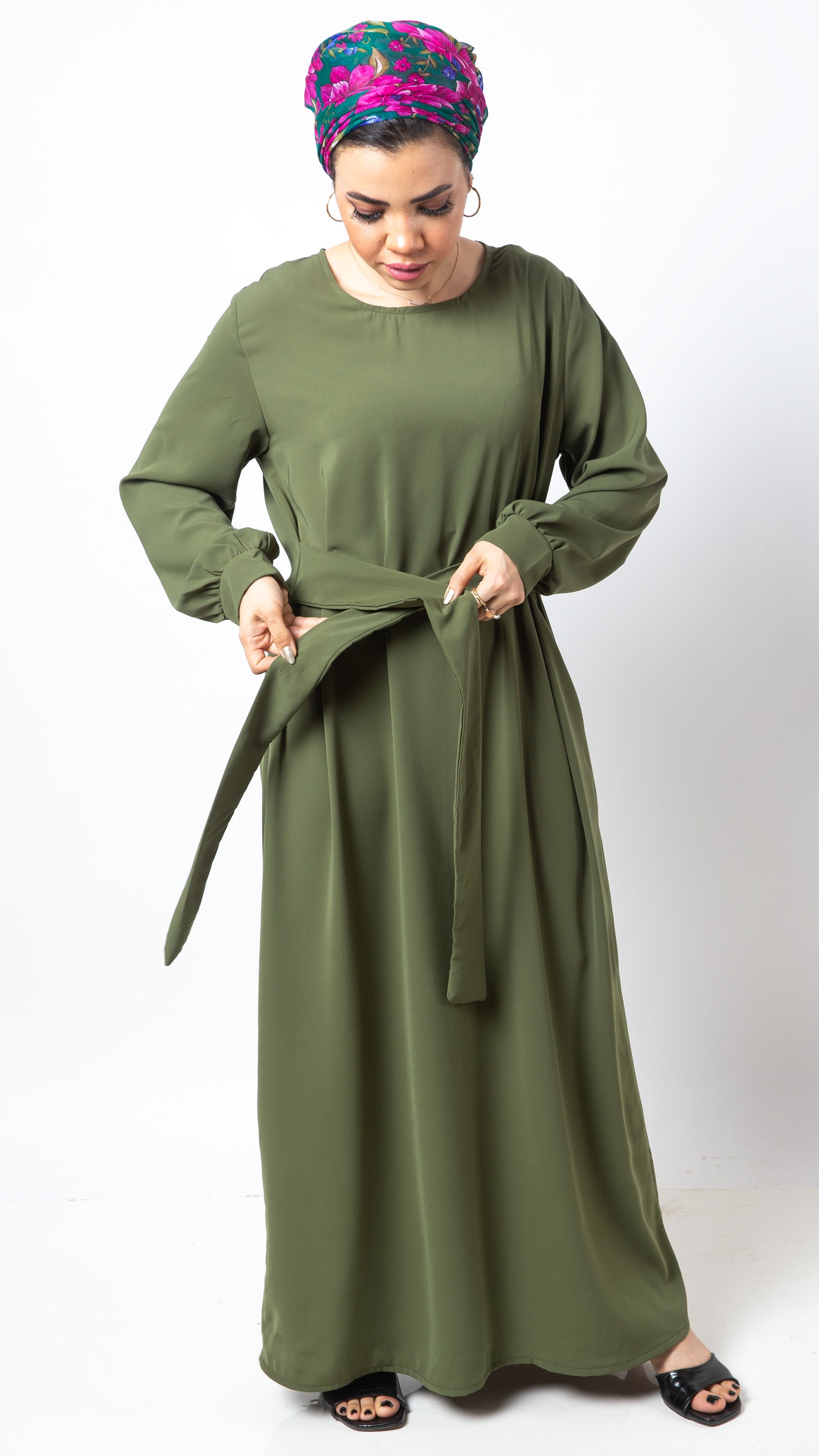 The Yasmin Dress with side bellt- Army green