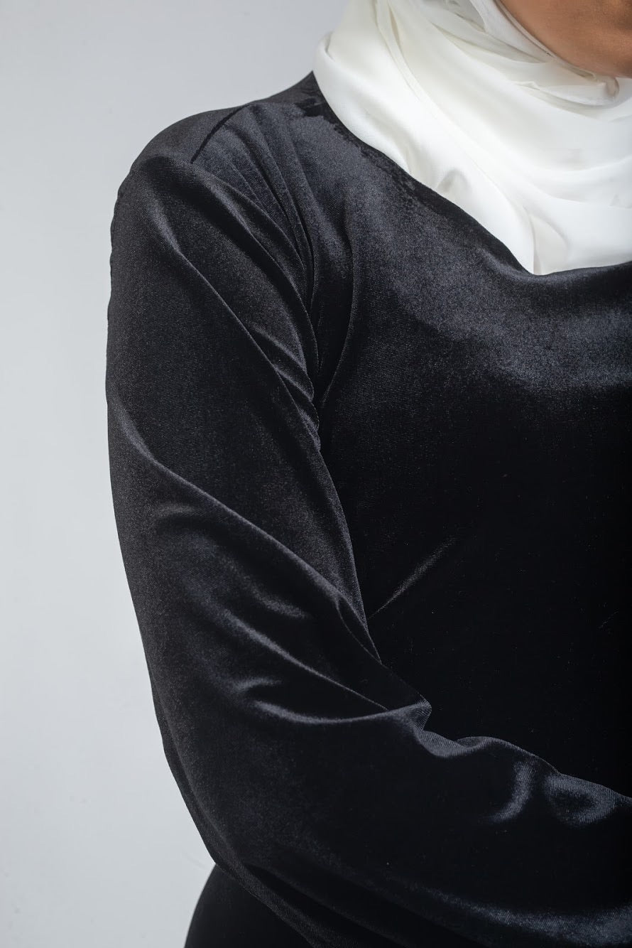 Velvet Black With Side Belt Dress