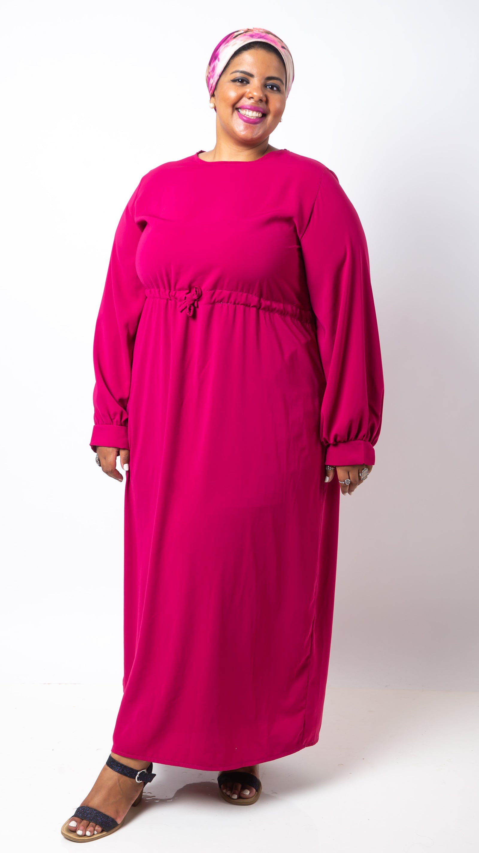 The Nermeen Dress with Elastic belt- Fuchsia