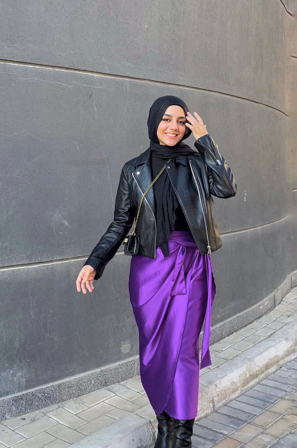 Satin wrap Skirt - Purple