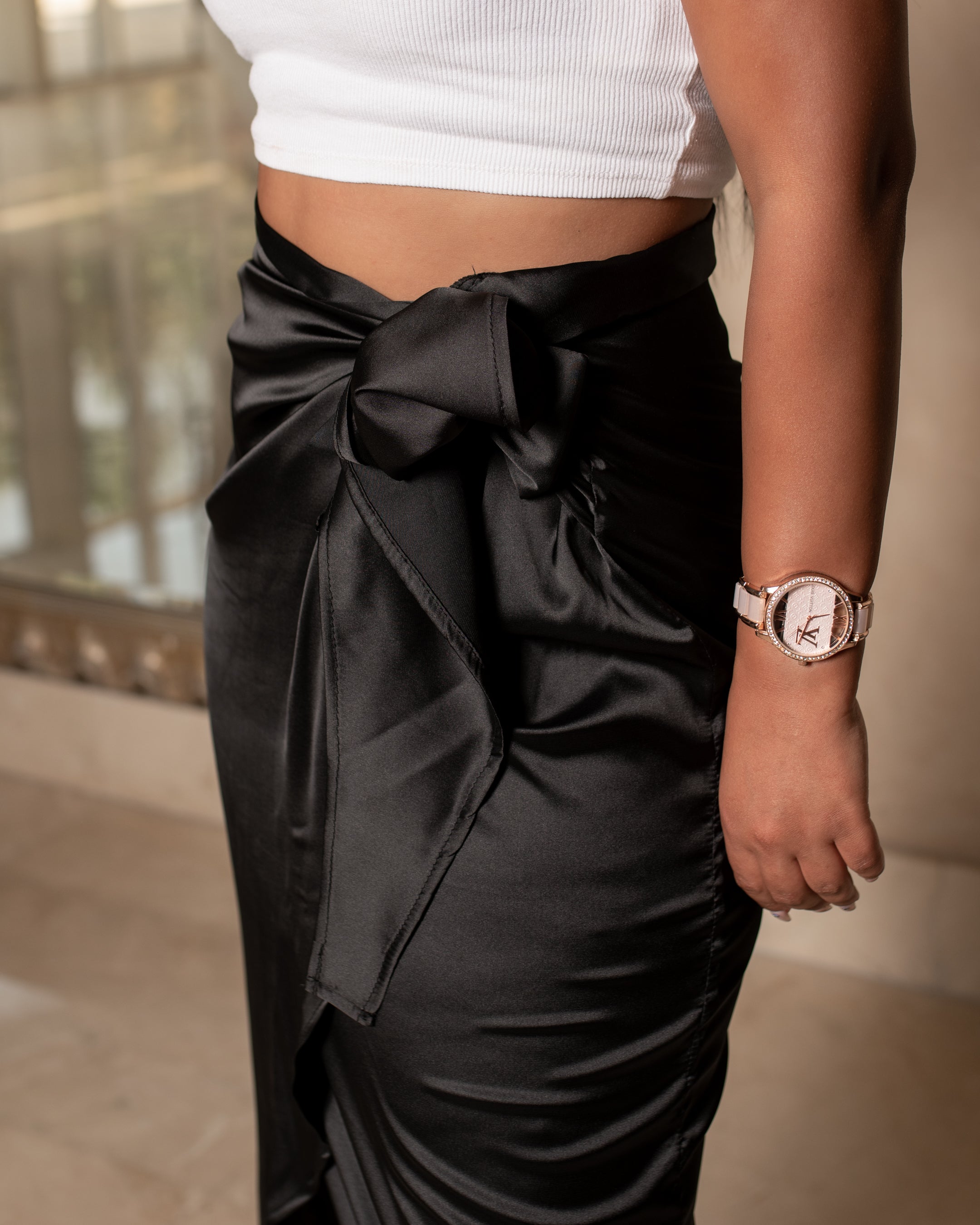 The Diva Chiffon Satin wrap Skirt - Black