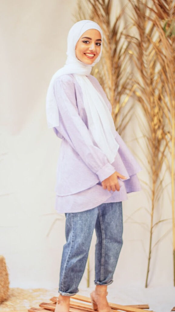 Double Layered Ruffle Blouse - Purple
