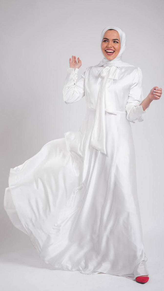 Naomi Chiffon Satin Dress- White