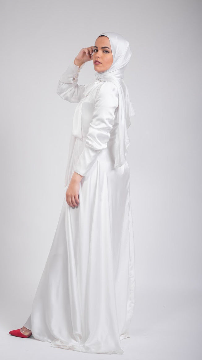 Naomi Chiffon Satin Dress- White