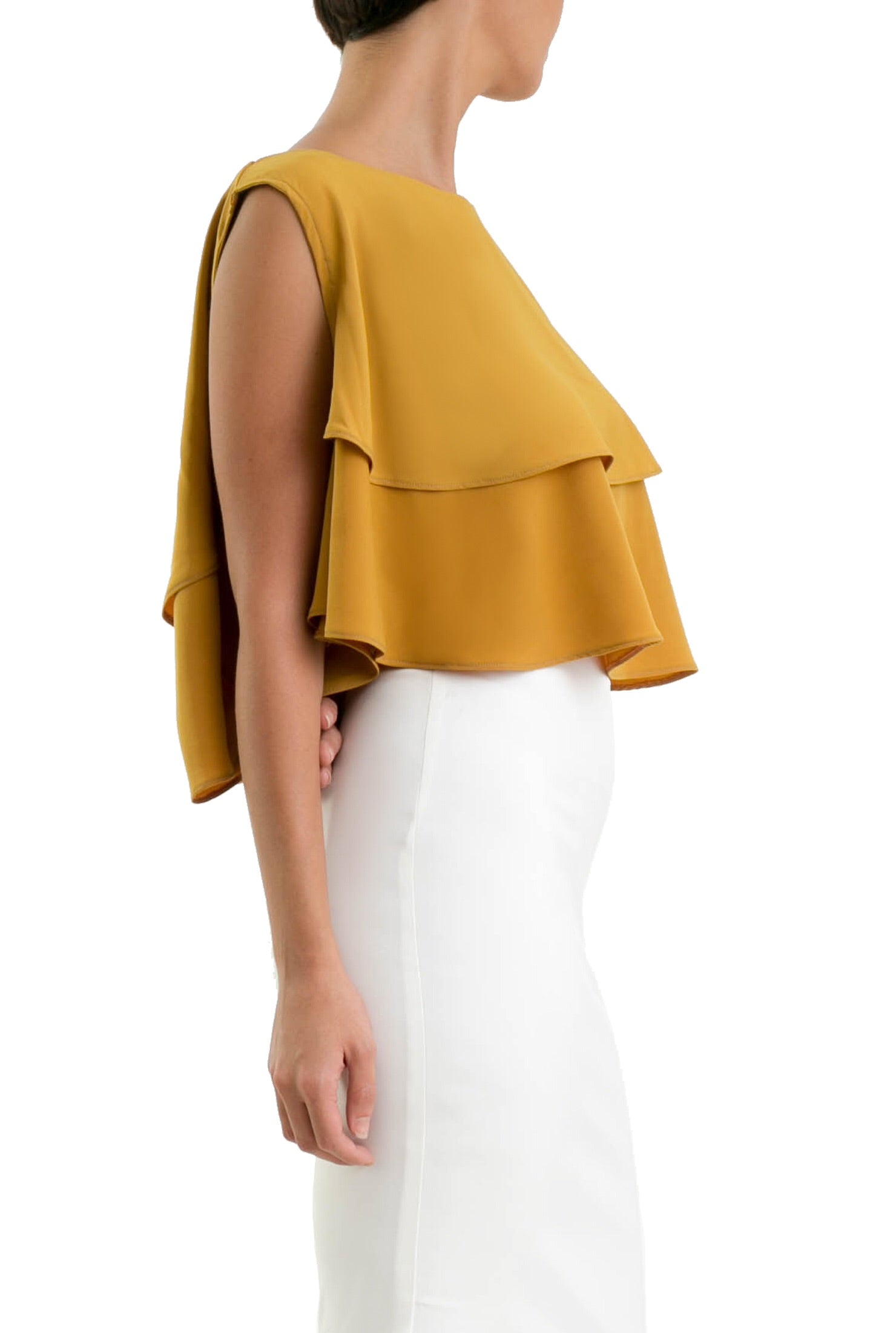 Front Layered Ruffle Blouse  -Mustard