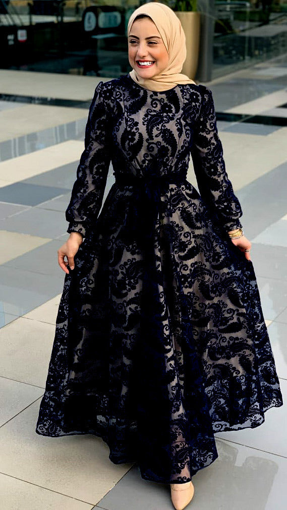 Embroidered Tulle Dress -Black