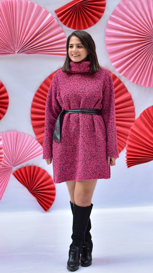 Wool Pullover Dress-Fuchsia