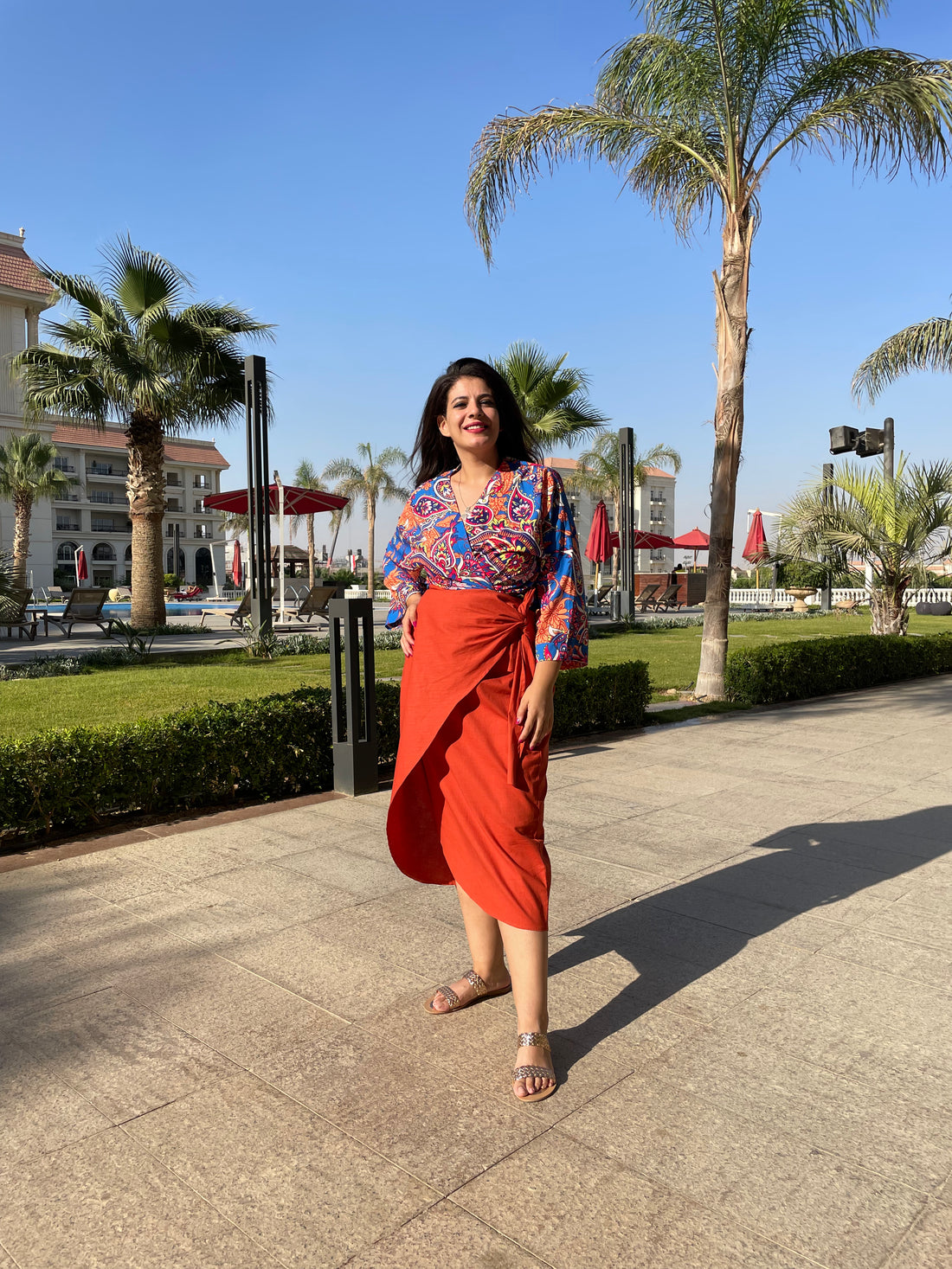 The fire linen wrap Skirt - Dark Orange