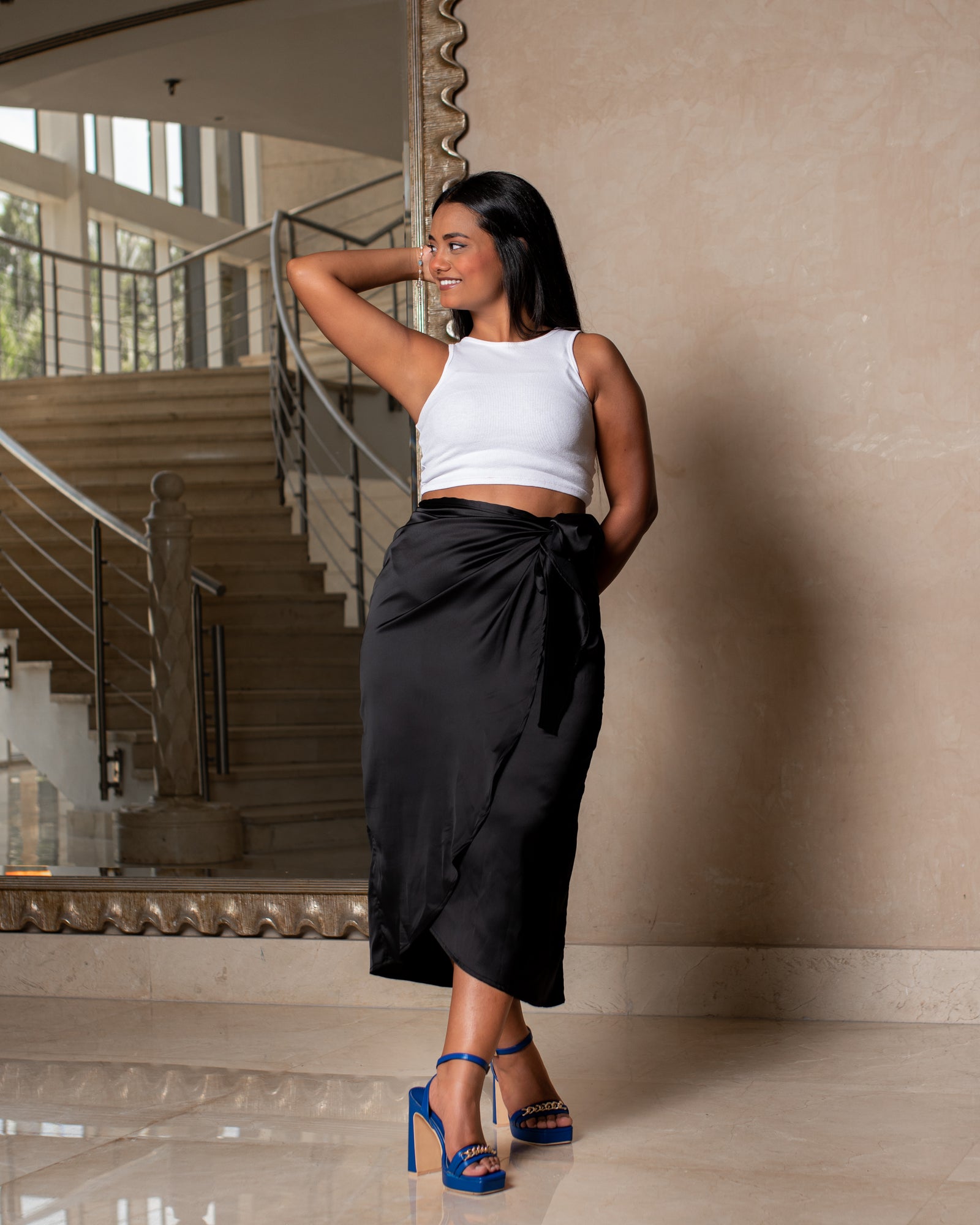 The Diva Chiffon Satin wrap Skirt - Black