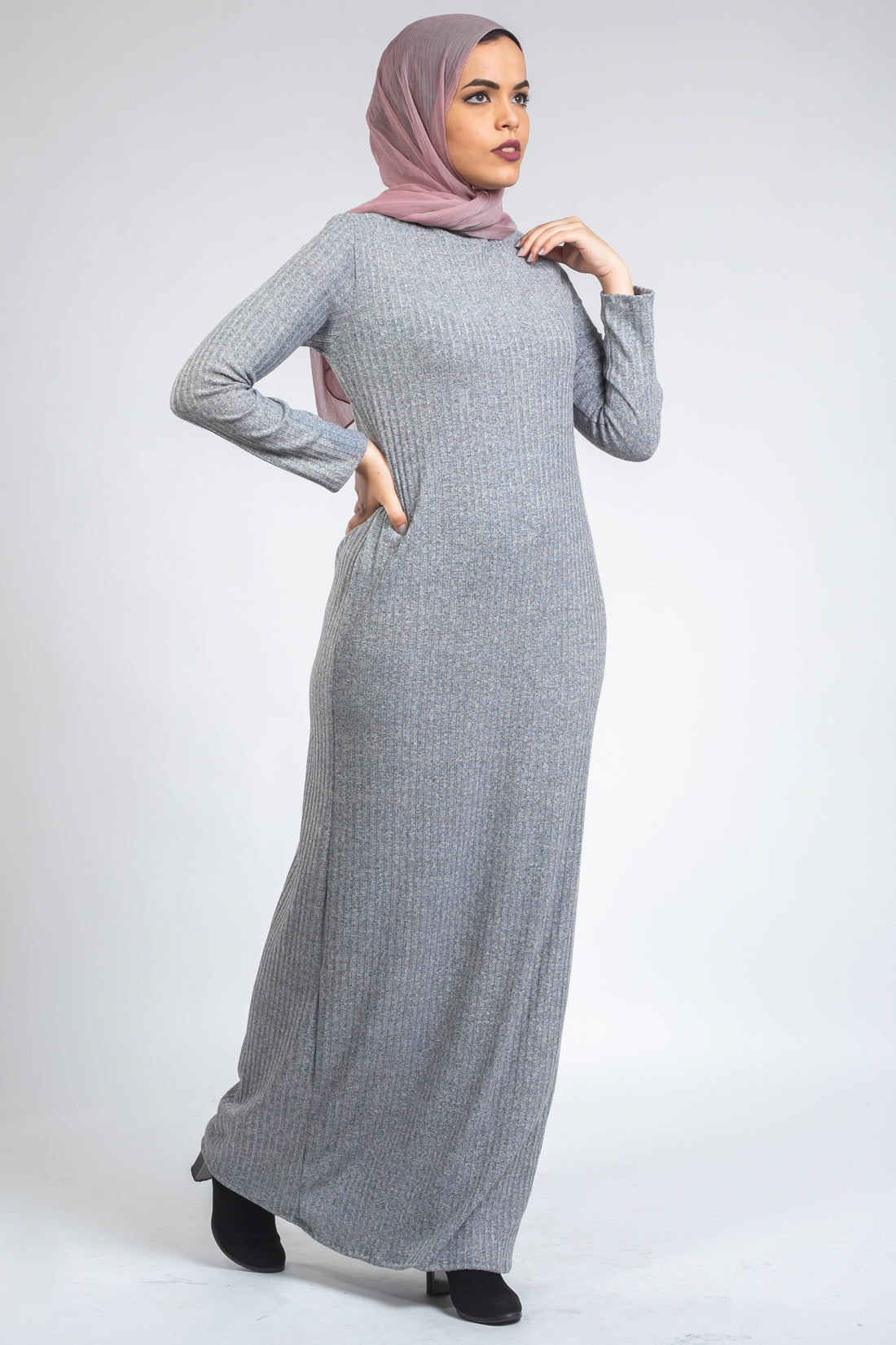 Turtle Neck Wool Dress- Grey