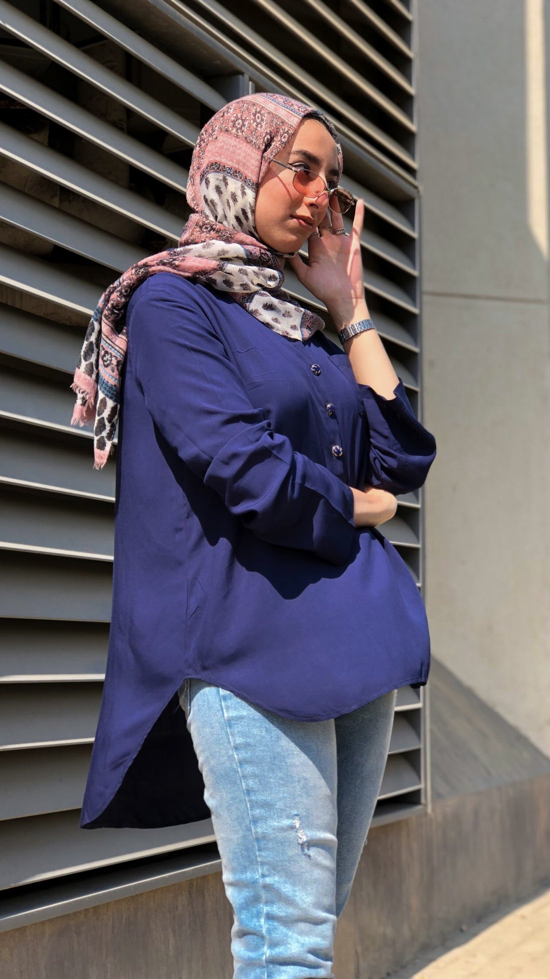 Half Collar Blouse - Navy Blue