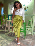 Satin wrap Skirt - Lime Green