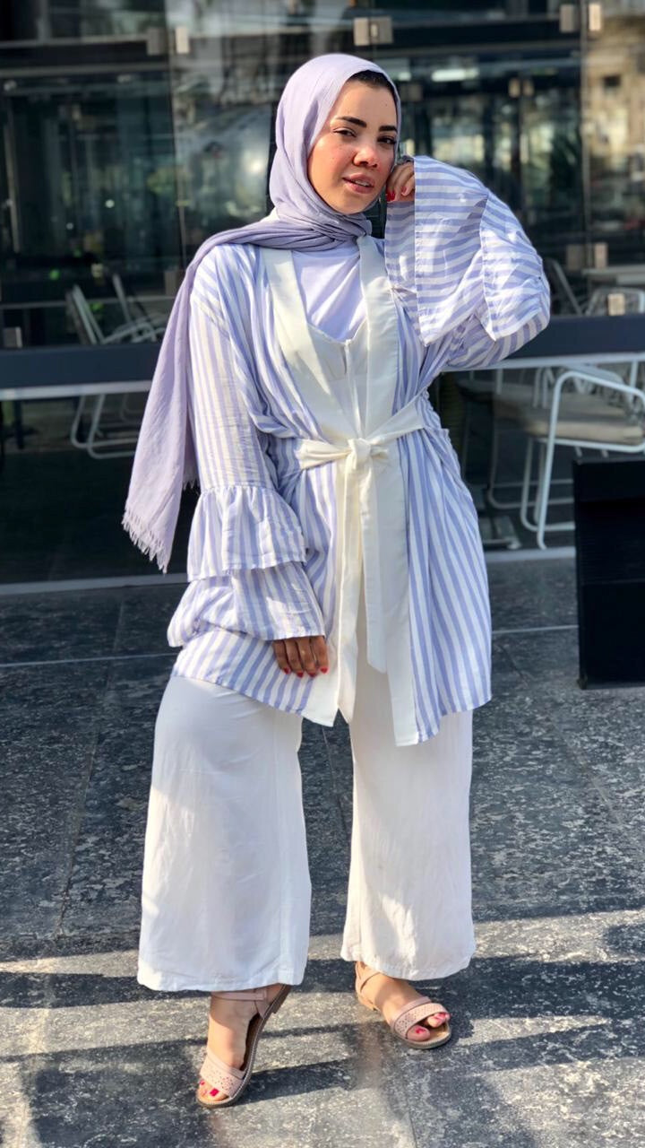 Striped Ruffled Kimono - Baby Blue