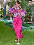 Chiffon Satin wrap Skirt - Pink