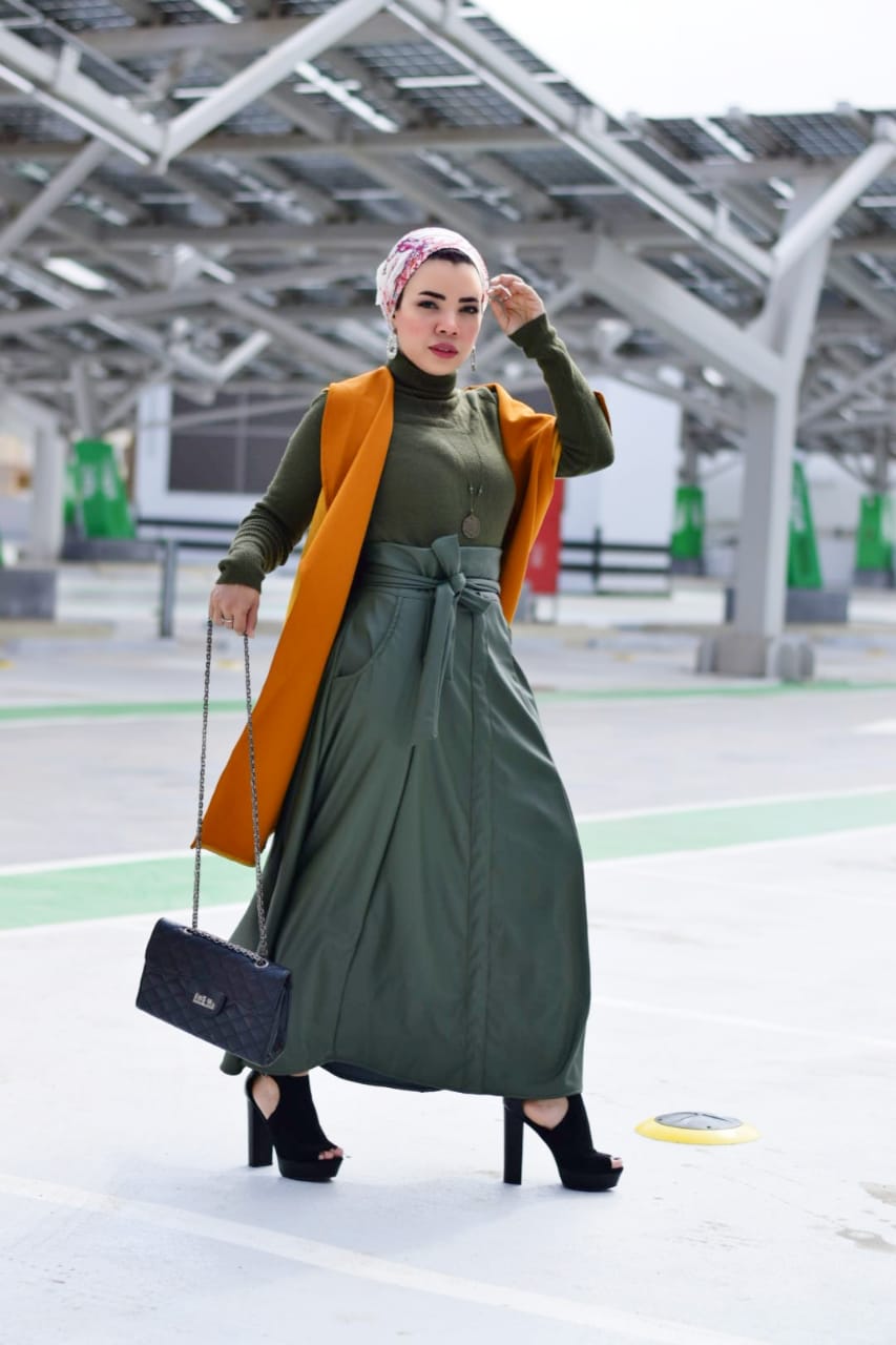Leather Skirt with Bow -Army Green